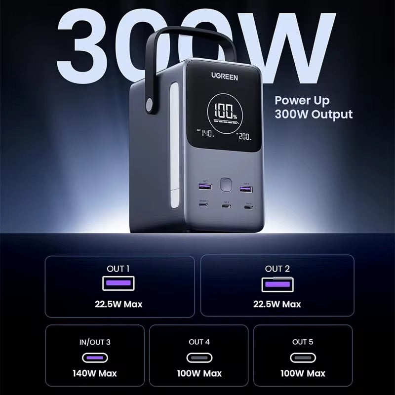 Powerbank 300W 48000mAh ? Snabbladdare med LED Display & 6-i-1 USB/Type-C för Mobil, Laptop & Resa