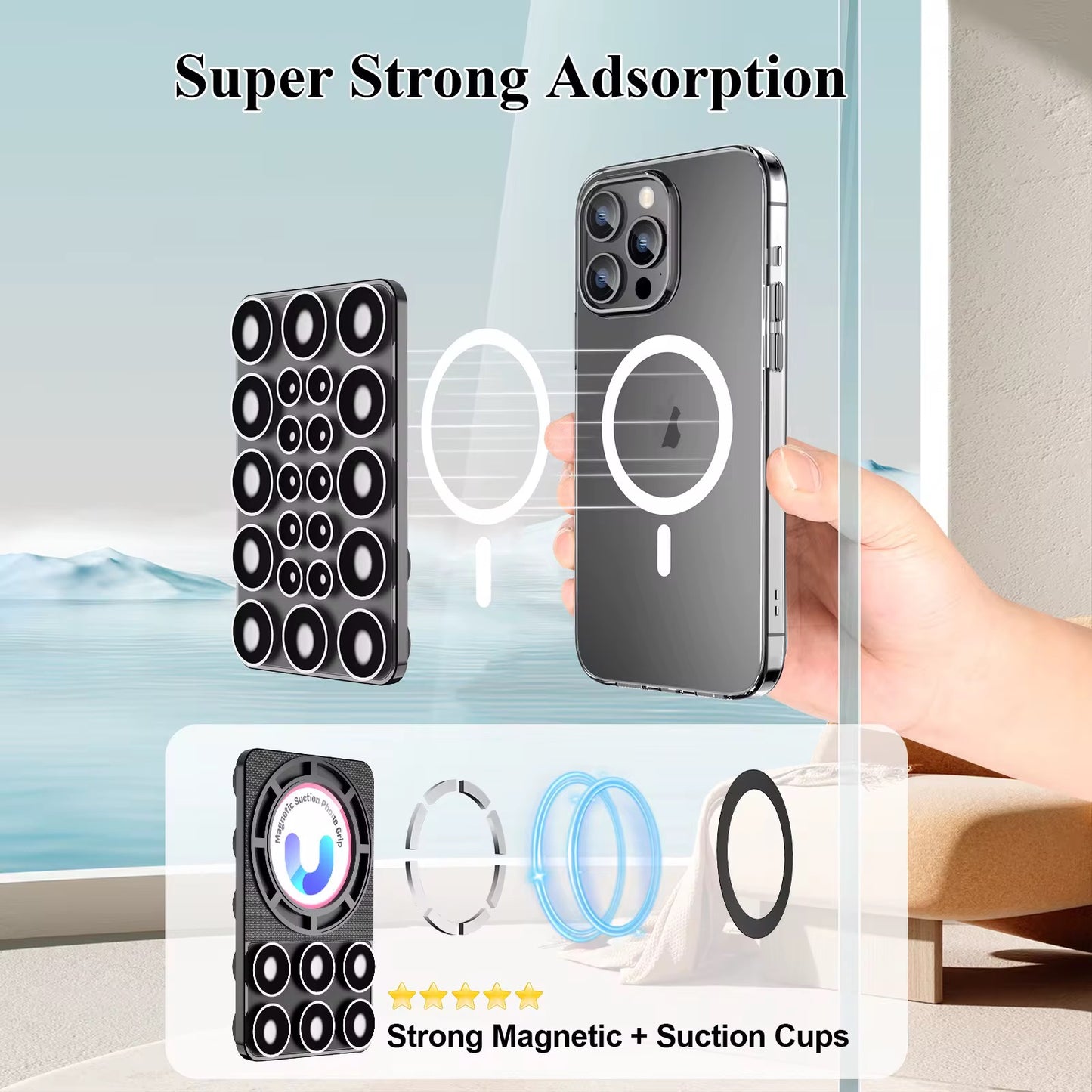 Mobilställ med Sugkopp & Magnet – För Sminkning, Streaming & Selfies