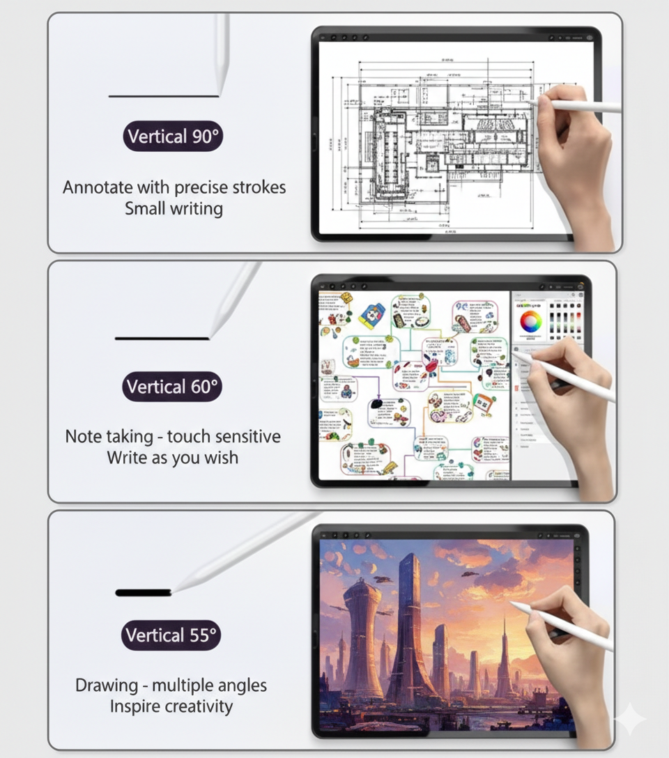 Styluspenna för iPad med Palm Rejection, Lutningskänslighet & Batteridisplay – Vit