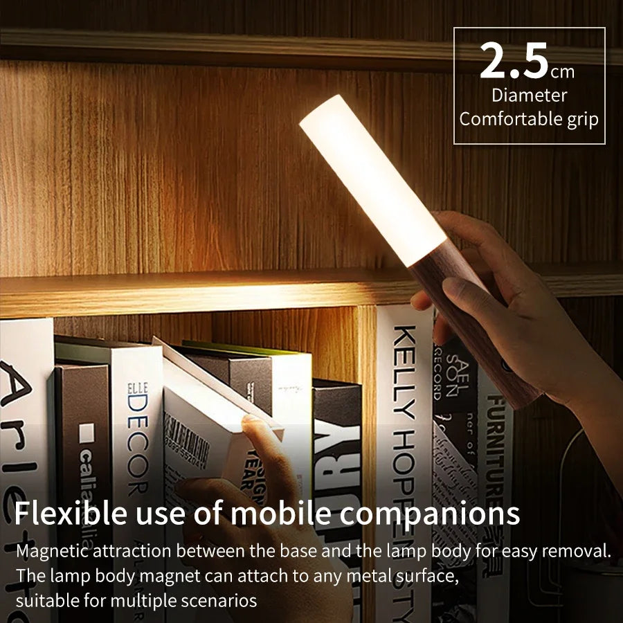 Rechargeable Human Body Induction Night Light Magnetic Motion Sensor Wood Wall Lamp Cabinet Light for Kitchen Stairs Wardrobe