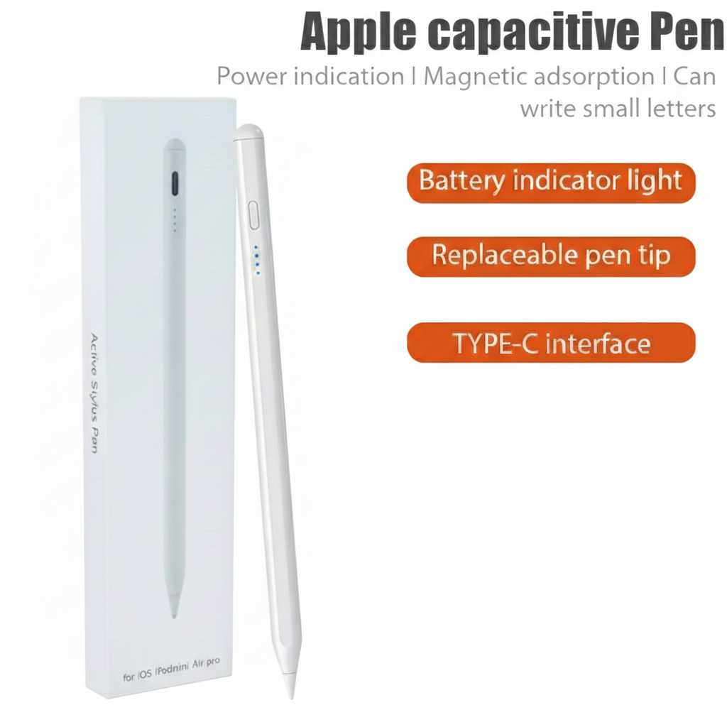 Styluspenna för iPad med Palm Rejection, Lutningskänslighet & Batteridisplay – Vit