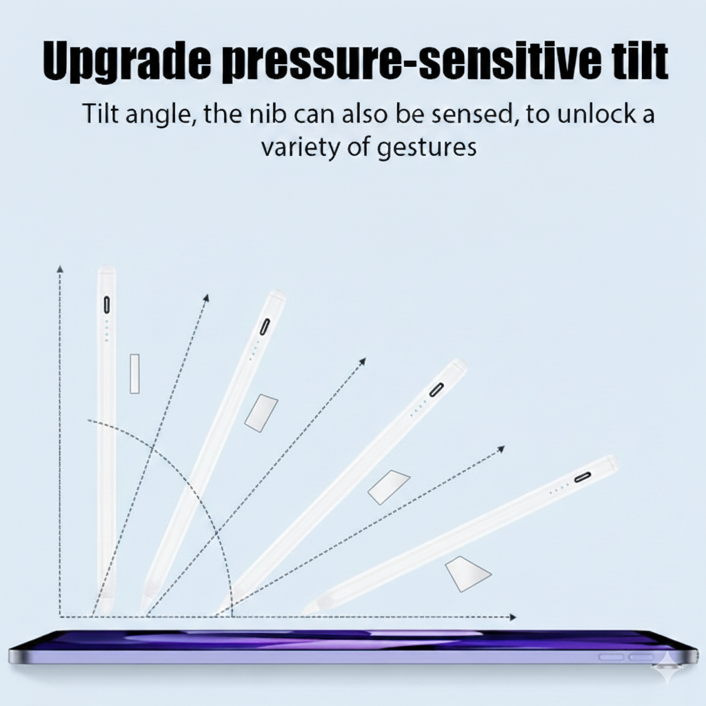 Styluspenna för iPad med Palm Rejection, Lutningskänslighet & Batteridisplay – Vit