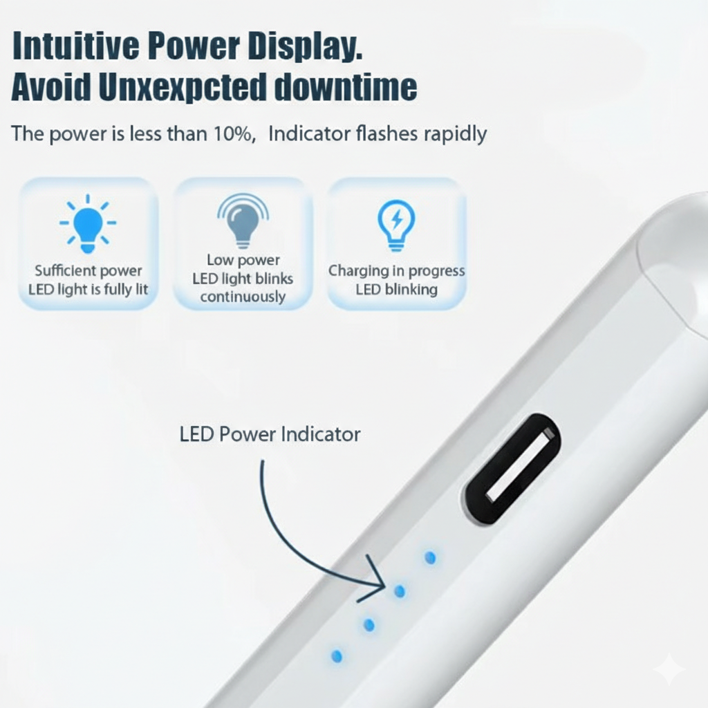 Styluspenna för iPad med Palm Rejection, Lutningskänslighet & Batteridisplay – Vit