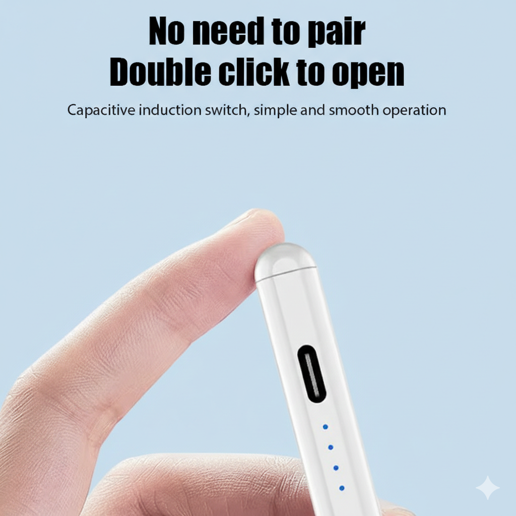 Styluspenna för iPad med Palm Rejection, Lutningskänslighet & Batteridisplay – Vit