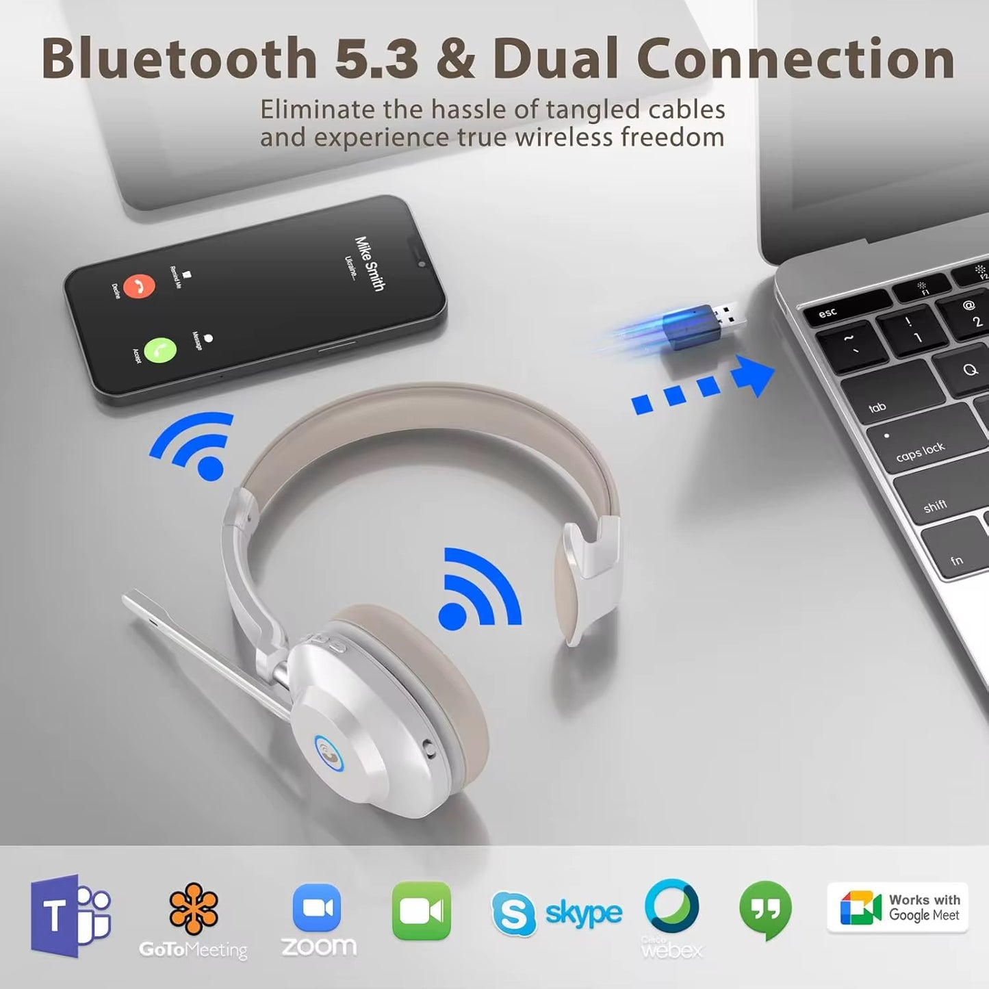 Trådlöst Headset med Mikrofon – Bluetooth 5.3