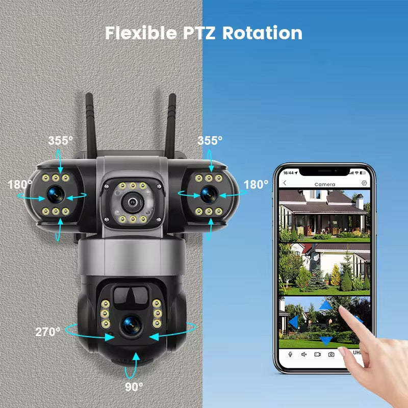 Solcellsdriven Övervakningskamera 6MP – PTZ kamera med tre linser, färg-nattvision & rörelsedetektering