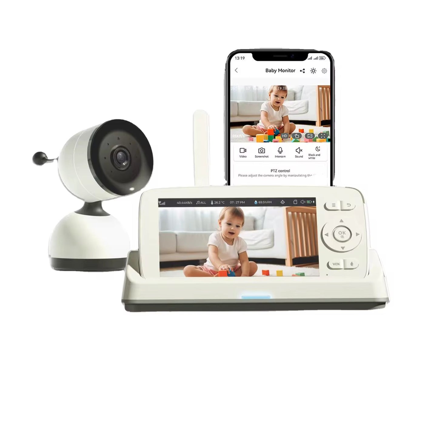 Babyvakt med Kamera & Monitor – HD-skärm, AI Gråtdetektering, Tvåvägsljud & Osynlig Nattvision