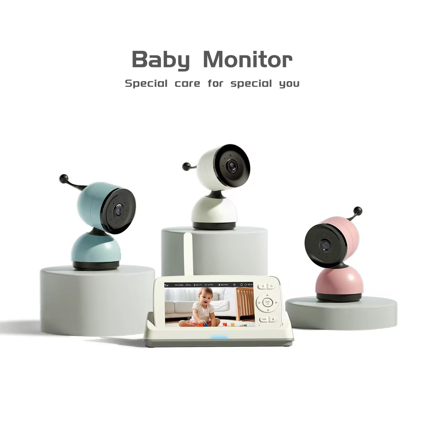 Babyvakt med Kamera & Monitor – HD-skärm, AI Gråtdetektering, Tvåvägsljud & Osynlig Nattvision