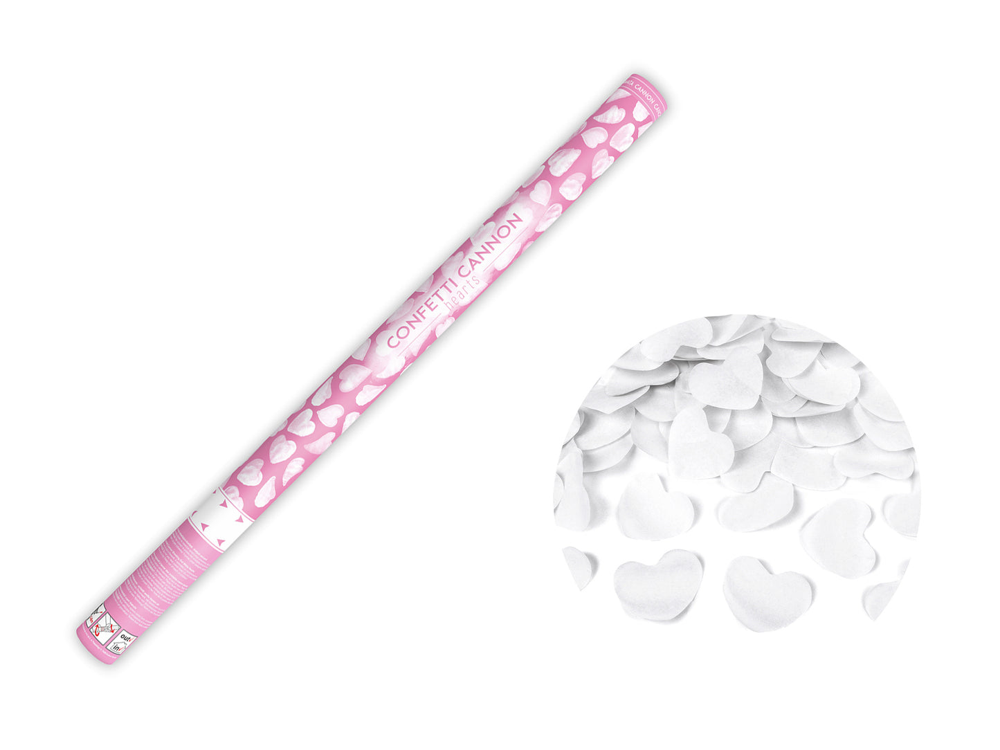 Konfettikanon med hjärtan, vita, 80 cm