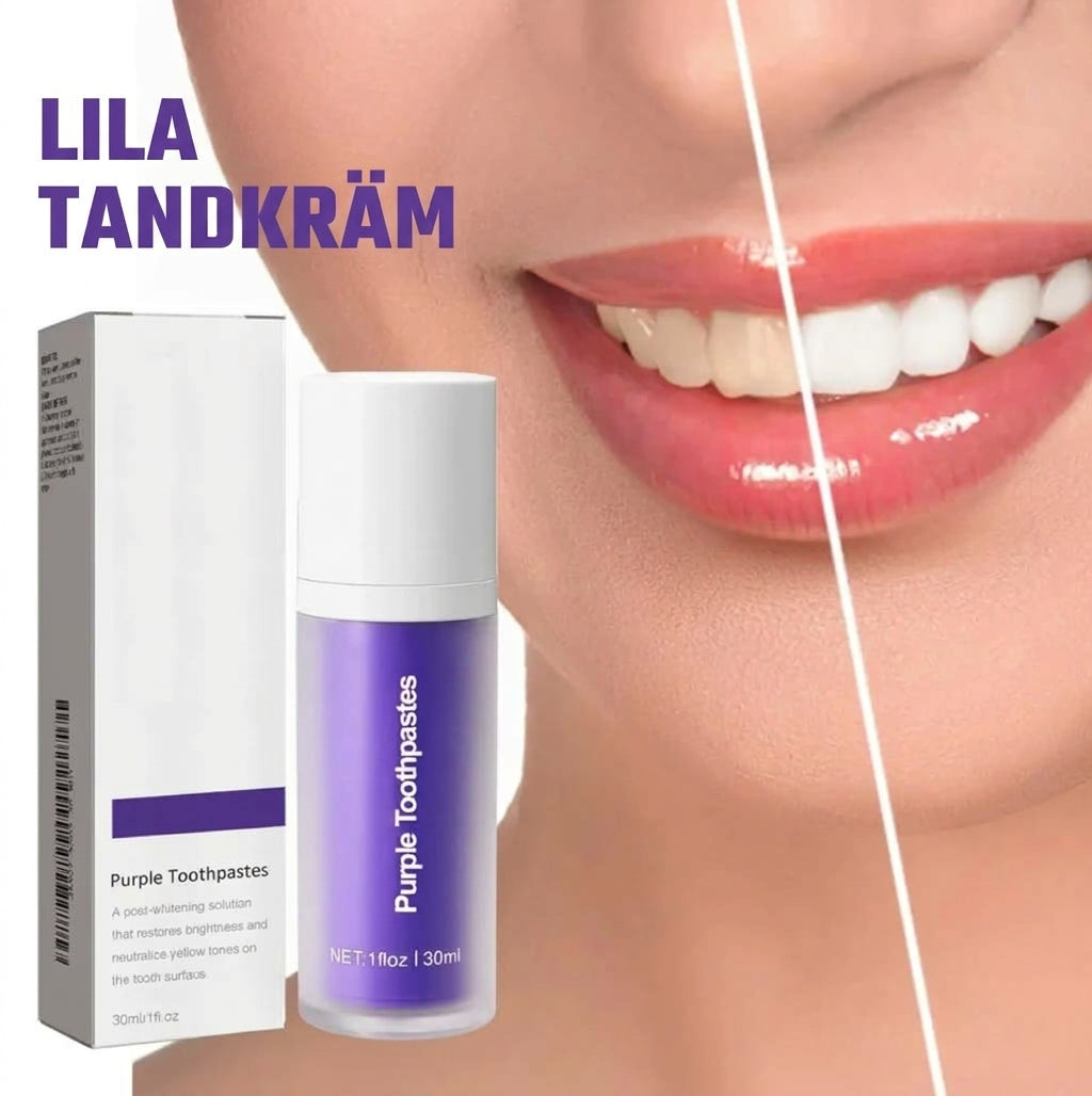 Lila Tandkräm för Vitare Tänder – Neutraliserar Gula Toner