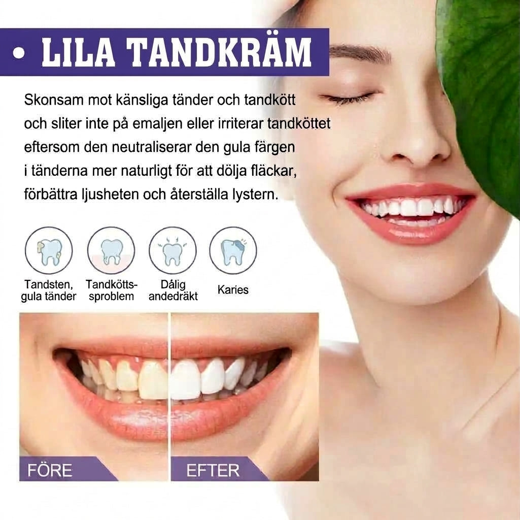 Lila Tandkräm för Vitare Tänder – Neutraliserar Gula Toner
